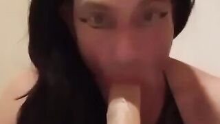 Mature Crossdresser Deepthroats Dildo