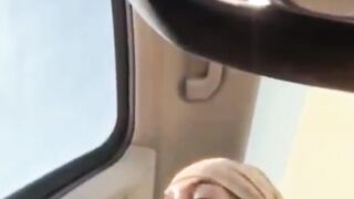 Huge dick eat her own cum outdoor