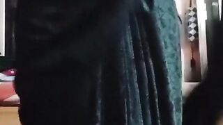 Indian Gayboy Crossdresser Gaurisissy perceiving nasty in black saree displaying her immense melons