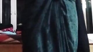 Indian Gayboy Crossdresser Gaurisissy perceiving nasty in black saree displaying her immense melons