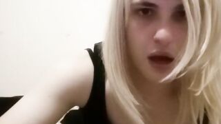 Light-haired sissy rails gigantic faux-cock vigorously, jerks and blows a load