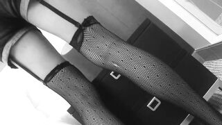 Porking trans in fishnet pantyhose