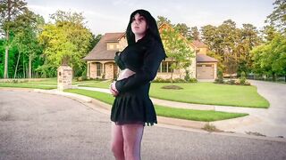 555 Femboy Outdoor Pretty Gothic Traveller in front of Sweet Home