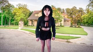 555 Femboy Outdoor Pretty Gothic Traveller in front of Sweet Home