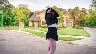 555 Femboy Outdoor Pretty Gothic Traveller in front of Sweet Home