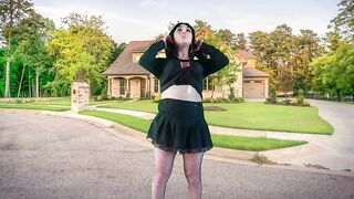 555 Femboy Outdoor Pretty Gothic Traveller in front of Sweet Home