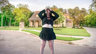 555 Femboy Outdoor Pretty Gothic Traveller in front of Sweet Home