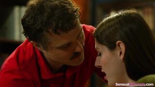Feminine shemale Amanda Riley is anal fucked in the library