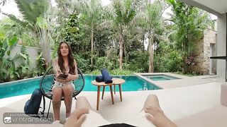 VRB Trans: Super-hot Latina Transgender princess Deep-throats Giant Beefstick Near The Pool In Spanish Villa pt.trio