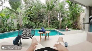 VRB Trans: Super-hot Latina Transgender princess Deep-throats Giant Beefstick Near The Pool In Spanish Villa pt.trio