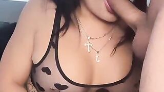 Huge-chested TGirl Does Make Him Jizm