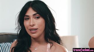 Lusty shemale Avery Lust fucks hot big ass girl Beca Barbie on her birthday
