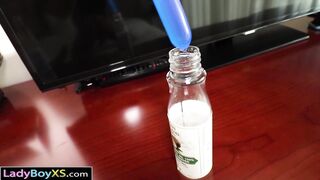 Curvy Asian tranny spreads big ass to get railed with BWC and toy
