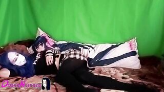 DashaNoihara #20 - She-creature in opaque black pantyhose plays with her dakimakura