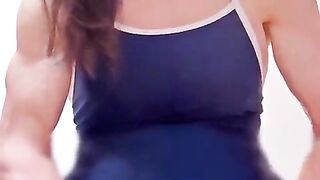TRANSSEXUAL Anime Bathing suit Solo - Wanking Off & Jizzing Inwards Latex Taunt