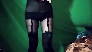 DashaNoihara #trio - She-male calming in uber-cute fake-pantyhose stocking