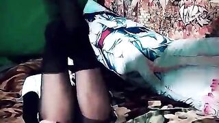 DashaNoihara #trio - She-male calming in uber-cute fake-pantyhose stocking
