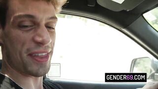 Uber-sexy Transgender princess Boned by Stranger With Ample Chisel For a Free-for-all Rail