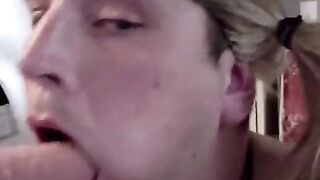 lucy laurel deep-throats XXL faux-cock and milks off