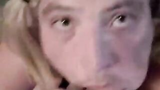lucy laurel deep-throats XXL faux-cock and milks off