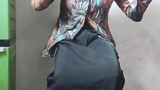 Hijab t-girl tugging off her ample man sausage