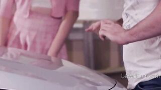 Femboy Stands Over Mechanic For An Upskirt Surprise He Likes