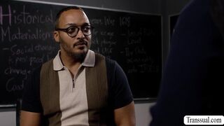 Big-titted TRANSSEXUAL gives instructor boob fucking for her grades