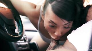 TRANSANGELS - Kinky Honey Kasey Kei Leaps Into Draven Navarro's Truck Then Gargles His Penis As Shortly As His Wifey Leaves