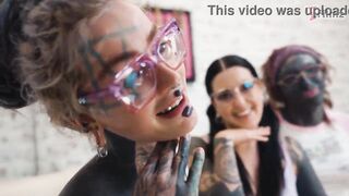 ALT tat BUM SEX threeway with GAPES, handballing, gasping on chisel and spunk on glasses