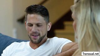 Guy Roman Todd gets ass-fucked by big-boobed TRANSSEXUAL Tori Easton