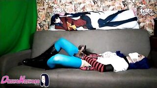DashaNoihara #32 - Femboy, blue hair, blue stocking, leather footwear and nylon mittens