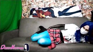 DashaNoihara #32 - Femboy, blue hair, blue stocking, leather footwear and nylon mittens