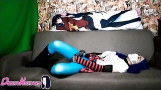 DashaNoihara #32 - Femboy, blue hair, blue stocking, leather footwear and nylon mittens