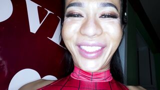 Spiderman theme Asian ladyboy femboy cock sucked and anal fuck