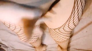 POINT OF VIEW: Femboy in Gothic Fishnets Edges & Kicks her trans femmes hips, girlcock and testicles - Transgirl getting off
