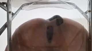 POINT OF VIEW: Messy Converse Large Butt Femboy Raven Queening and Anal invasion Internal cumshot after Railing Faux-cock thru Translucent Stool