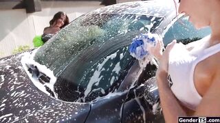 Tgirl Emma Rose cleans your camper and fellates jizz-shotgun for 20 dollars