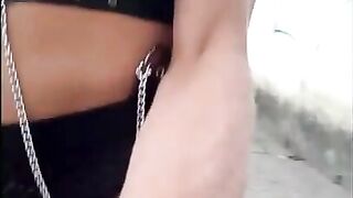 Paloma Veiga demonstrating her huge sausage on the street