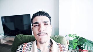 Sexy shemale Aya Doll is anal barebacked against the window