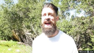 Buxomy transgirl Haven Rose butt sex smashed by men rod outdoors