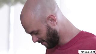 TRANSSEXUAL wifey lets her hubby nail her butt before working