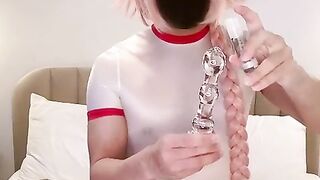 astolfo femboy catapults glass fake penis and jizzes