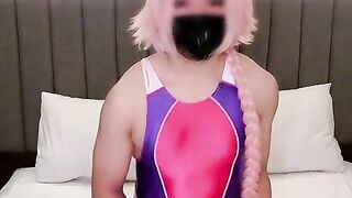 astolfo femboy kneads and finishes off in glistening bikini