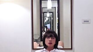 Japanese she-male Ting Xuan have fun with the bottle in her bum