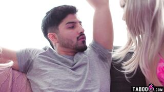 Two femboy blondes share a guys cock in a transexual threesome