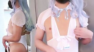 ultra-cute femboy shoots a load with electrical shock plaything