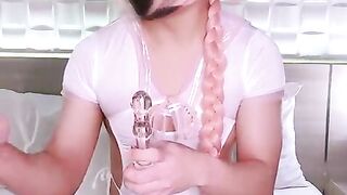 adorable astolfo femboy plays with glass fuck stick and pops