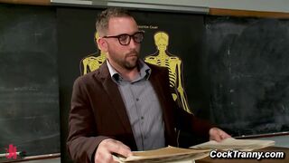 Paris Fucks Rom Fox On His Desk After Classroom Blowjob In Plaid Skirt Trans Anal