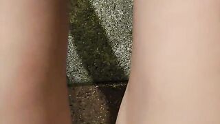 Transgirl Ting xuan pisses and strokes outdoors and spunks on her gams.